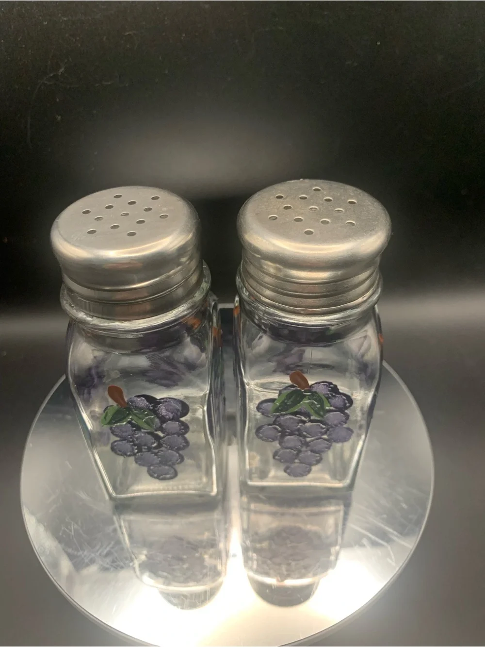 Pre Owned Large Hand Painted Grapes Salt & Pepper Shaker Set of 2